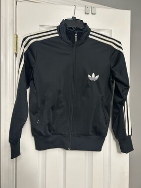 adidas Black Track  Jacket with White Stripes